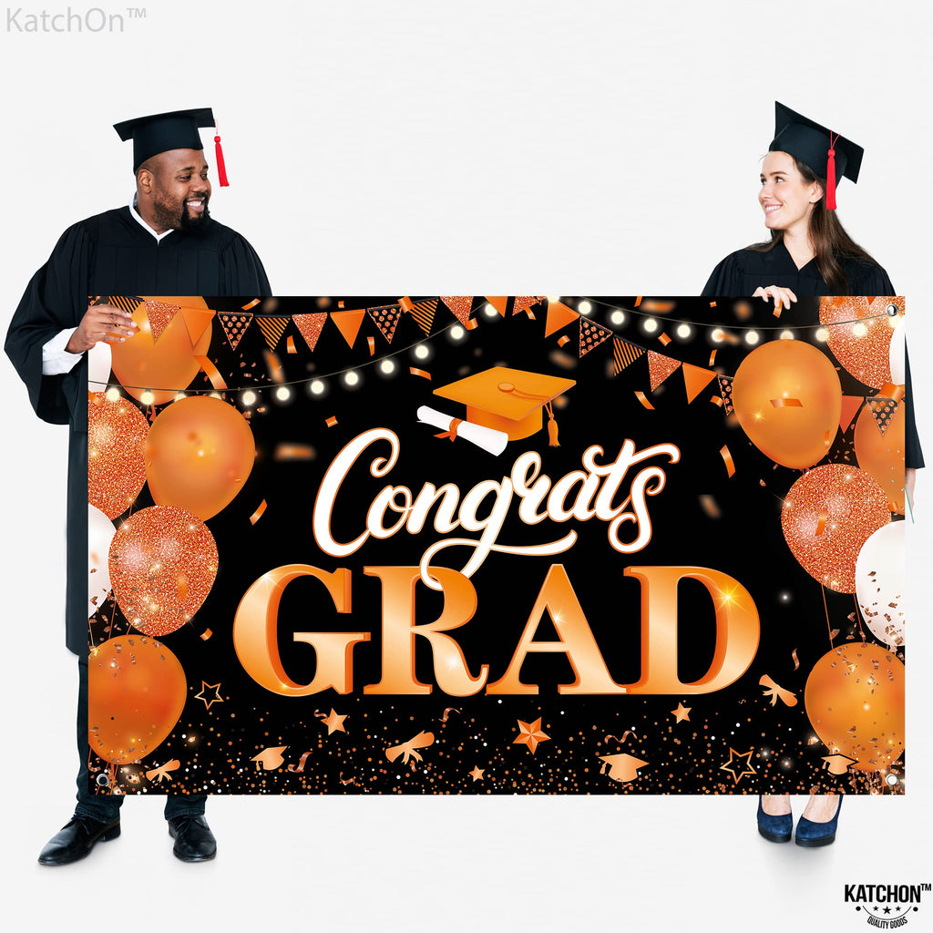 KatchOn Extra Large Congrats Grad Banner 72x44 Inch - Orange & Black Class of 2026 Graduation Decorations