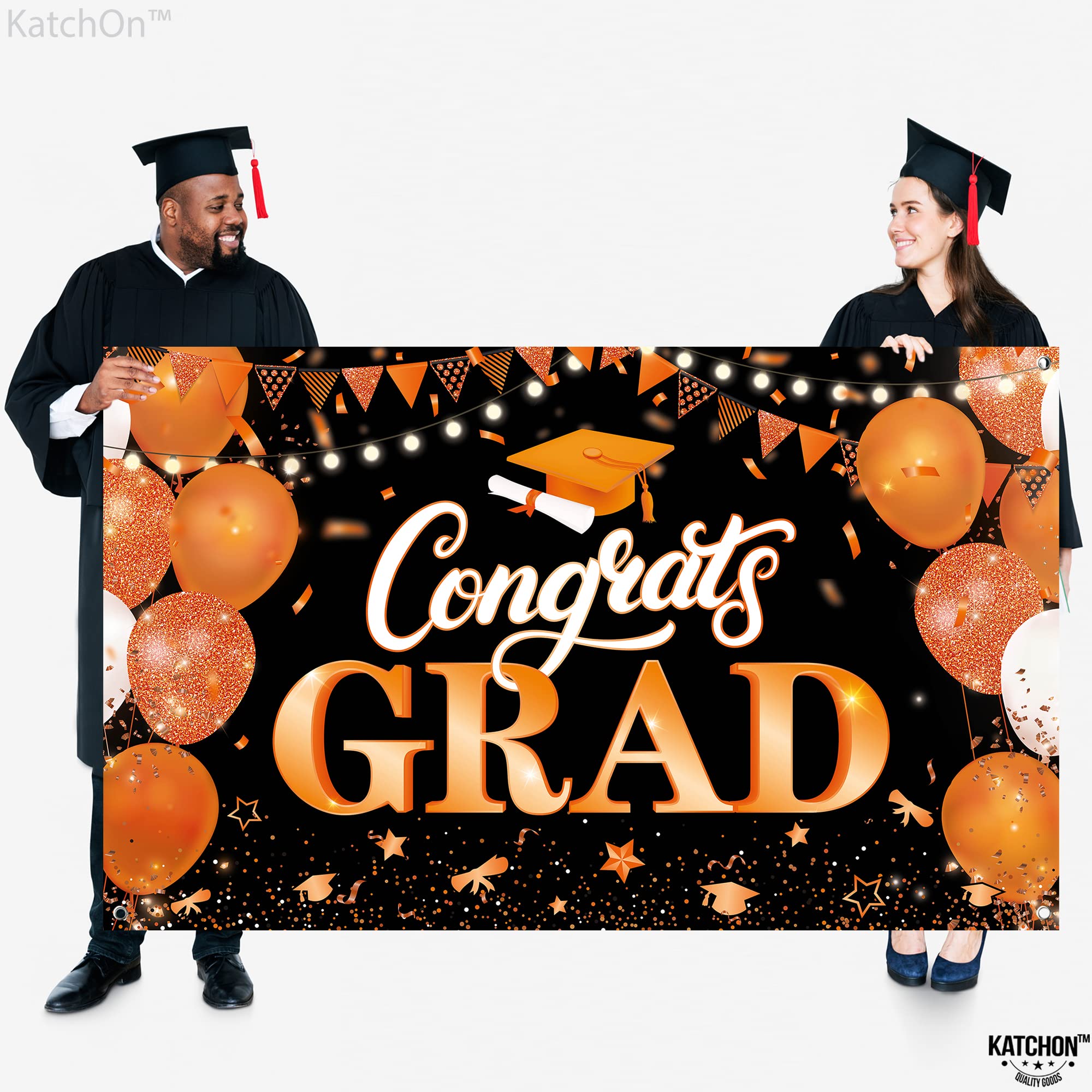 KatchOn Extra Large Congrats Grad Banner 72x44 Inch - Orange & Black Class of 2026 Graduation Decorations