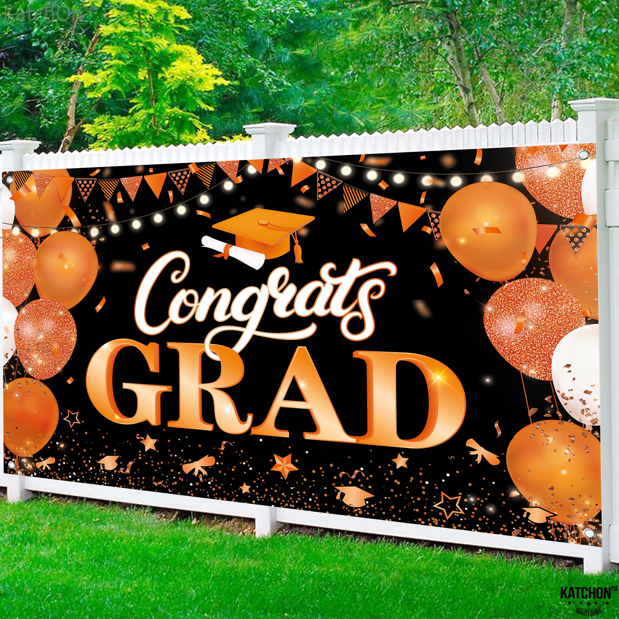 KatchOn Extra Large Congrats Grad Banner 72x44 Inch - Orange & Black Class of 2026 Graduation Decorations