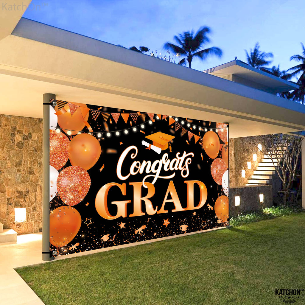 KatchOn Extra Large Congrats Grad Banner 72x44 Inch - Orange & Black Class of 2026 Graduation Decorations