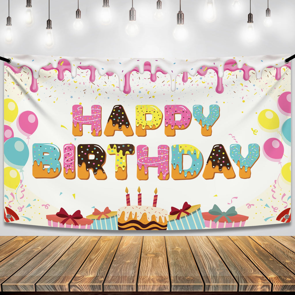 KatchOn Extra Large Donut Birthday Banner 72x44 Inch, Sprinkles Design, Reusable Cloth Backdrop