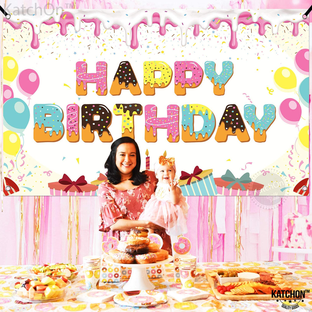KatchOn Extra Large Donut Birthday Banner 72x44 Inch, Sprinkles Design, Reusable Cloth Backdrop