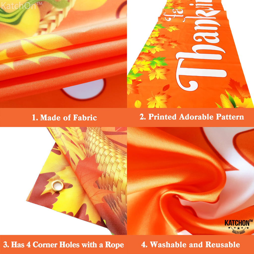 KatchOn Extra Large Thanksgiving Banner for Outdoor Yard Decor - 120x20 Inches, Orange Cloth Fabric