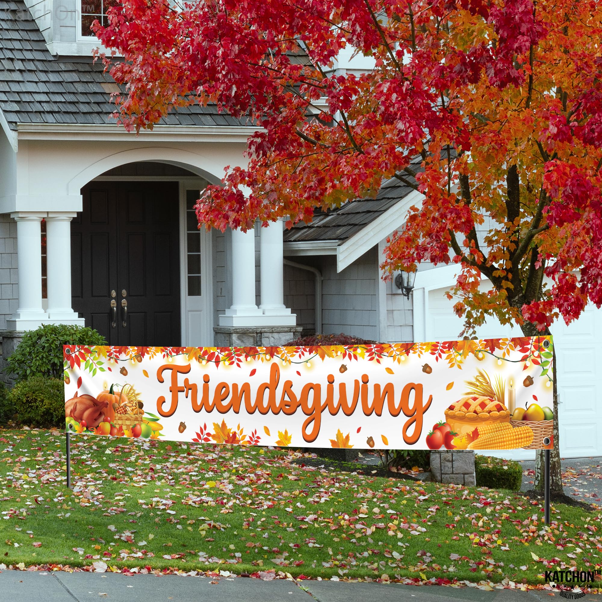 KatchOn Friendsgiving Banner 120x20 Inch - Large Outdoor Yard Sign for Friendsgiving Party Decor