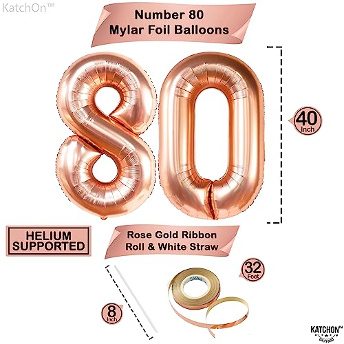 KatchOn Giant 40 Inch Rose Gold Number 80 Balloon Set for 80th Birthday or Anniversary Decorations