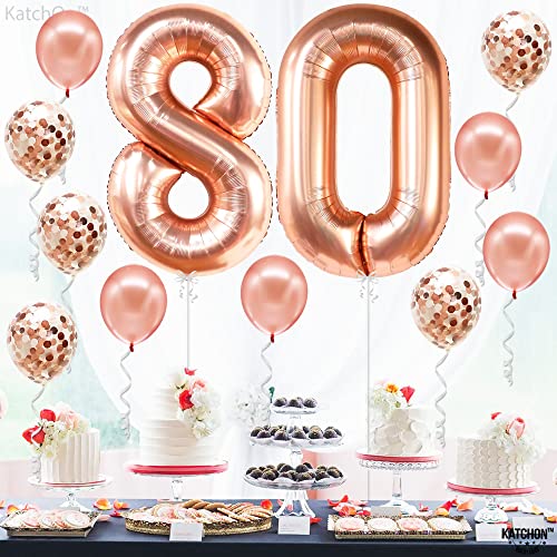 KatchOn Giant 40 Inch Rose Gold Number 80 Balloon Set for 80th Birthday or Anniversary Decorations