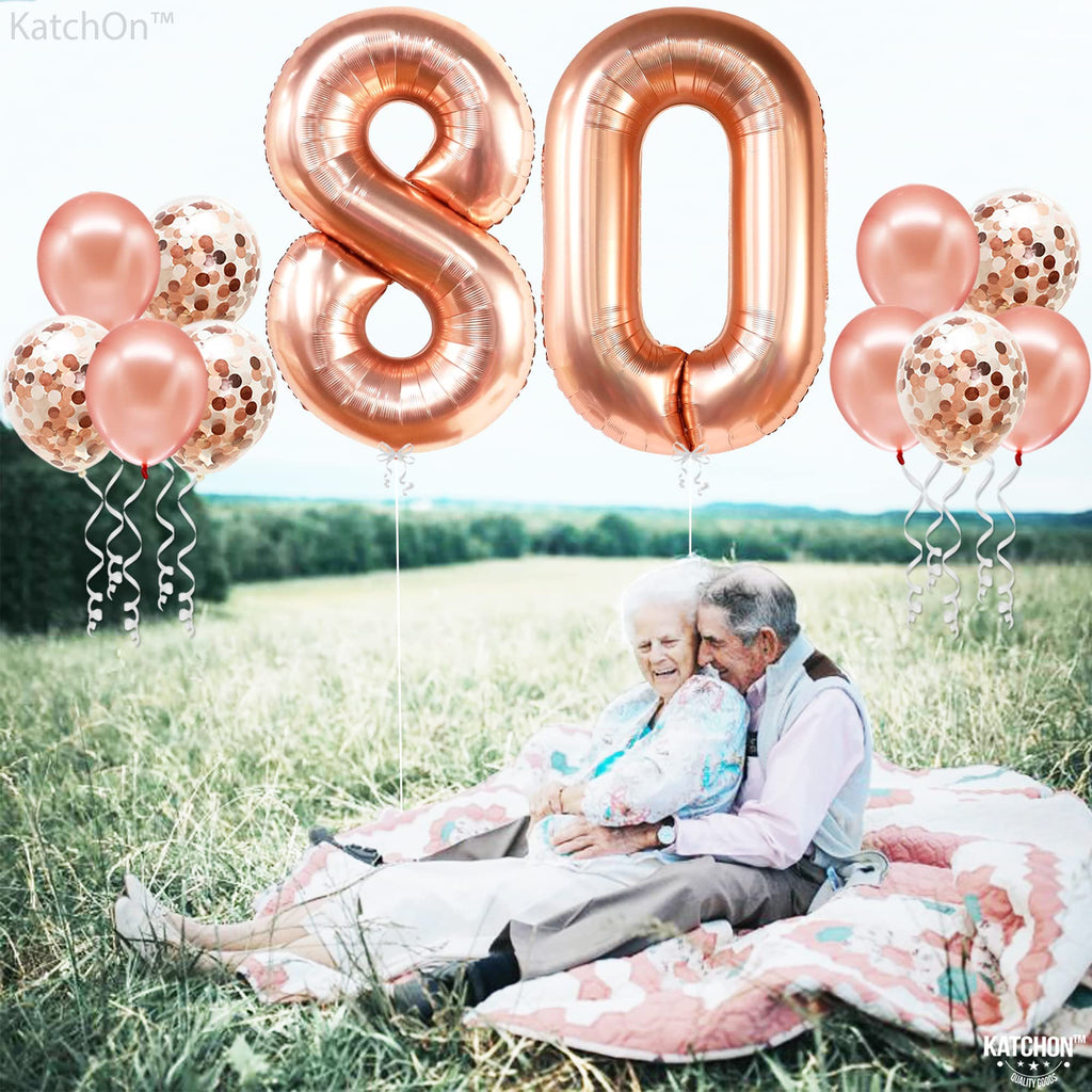 KatchOn Giant 40 Inch Rose Gold Number 80 Balloon Set for 80th Birthday or Anniversary Decorations