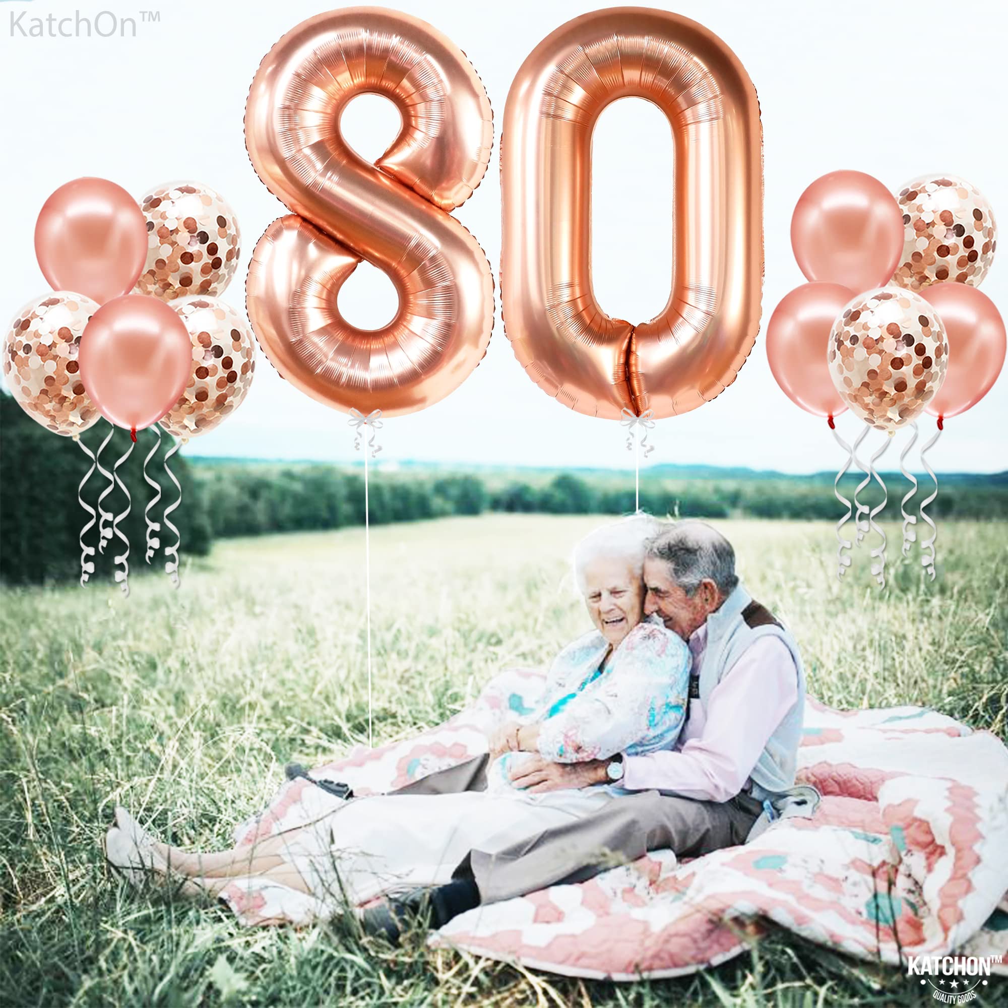 KatchOn Giant 40 Inch Rose Gold Number 80 Balloon Set for 80th Birthday or Anniversary Decorations