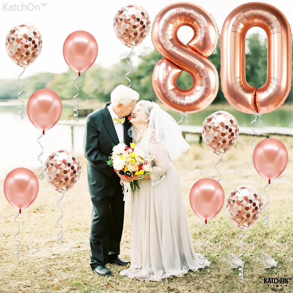 KatchOn Giant 40 Inch Rose Gold Number 80 Balloon Set for 80th Birthday or Anniversary Decorations