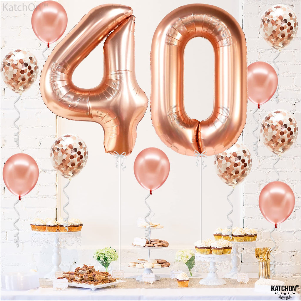 KatchOn Giant Rose Gold 40 Number Balloon Set for 40th Birthday & Anniversary Decorations