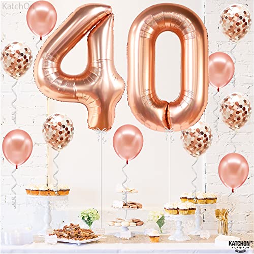 KatchOn Giant Rose Gold 40 Number Balloon Set for 40th Birthday & Anniversary Decorations