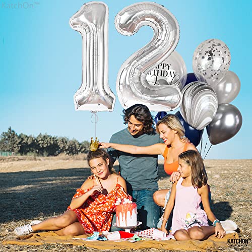 KatchOn Giant Silver Number 12 Balloon - 40 Inch Mylar Foil for Birthday or Anniversary Decorations