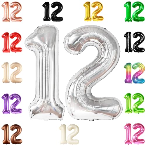 KatchOn Giant Silver Number 12 Balloon - 40 Inch Mylar Foil for Birthday or Anniversary Decorations