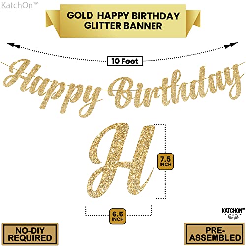 KatchOn Glitter Gold Happy Birthday Banner – 10 Feet Pre-Strung Reusable Cardstock