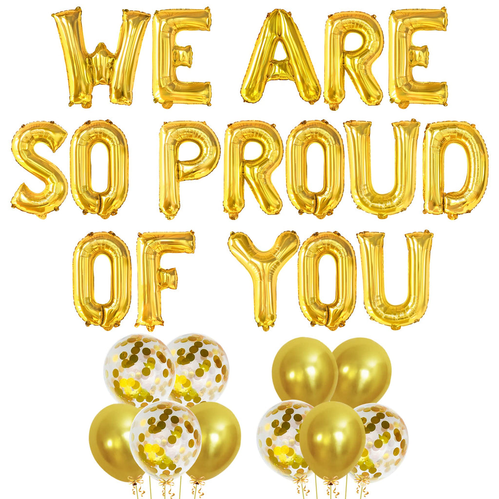 KatchOn Gold We Are So Proud of You Balloons – 16 Inch Pack of 11 for Graduation 2026 Decorations with Confetti