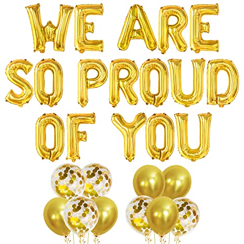 KatchOn Gold We Are So Proud of You Balloons – 16 Inch Pack of 11 for Graduation 2026 Decorations with Confetti