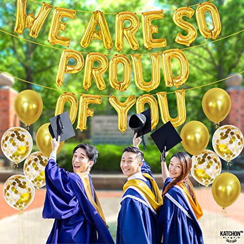 KatchOn Gold We Are So Proud of You Balloons – 16 Inch Pack of 11 for Graduation 2026 Decorations with Confetti