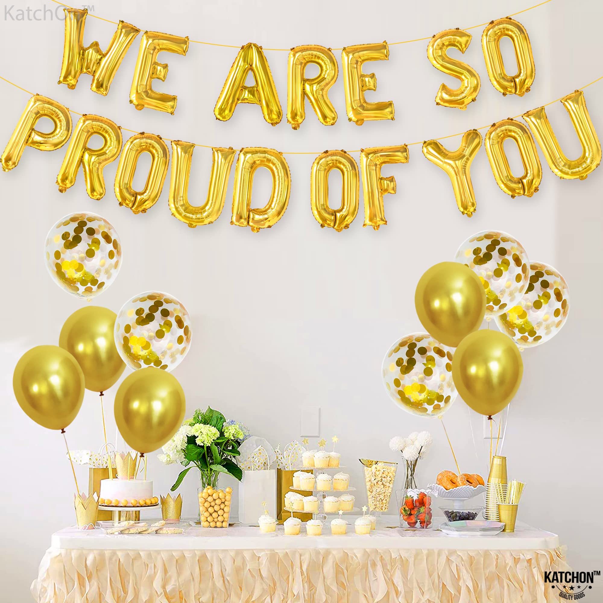 KatchOn Gold We Are So Proud of You Balloons – 16 Inch Pack of 11 for Graduation 2026 Decorations with Confetti