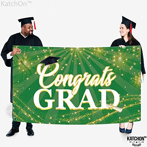 KatchOn Green Congrats Grad Banner 72x44 Inch – Reusable Green & Gold Graduation Backdrop for 2026