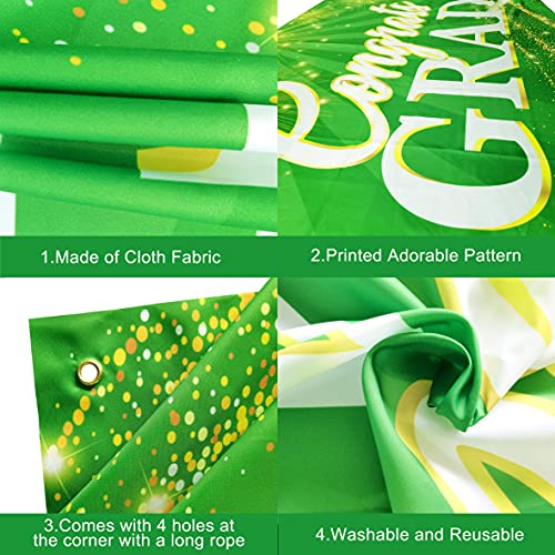 KatchOn Green Congrats Grad Banner 72x44 Inch – Reusable Green & Gold Graduation Backdrop for 2026
