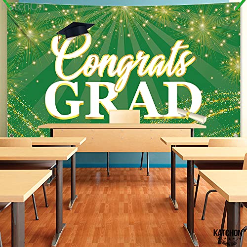 KatchOn Green Congrats Grad Banner 72x44 Inch – Reusable Green & Gold Graduation Backdrop for 2026