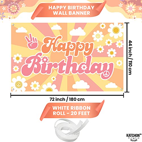 KatchOn Groovy Happy Birthday Banner 72x44 Inch – Retro Hippie Backdrop for Boys Girls