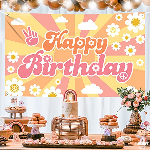 KatchOn Groovy Happy Birthday Banner 72x44 Inch – Retro Hippie Backdrop for Boys Girls