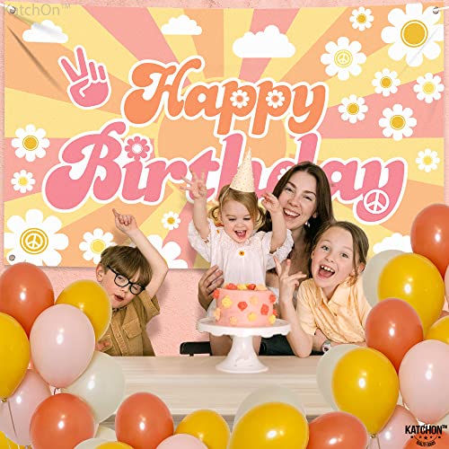 KatchOn Groovy Happy Birthday Banner 72x44 Inch – Retro Hippie Backdrop for Boys Girls