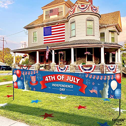 KatchOn Happy 4th of July Banner – Large 120x20 Inch Cloth Banner for Outdoor & Indoor Patriotic Decorations