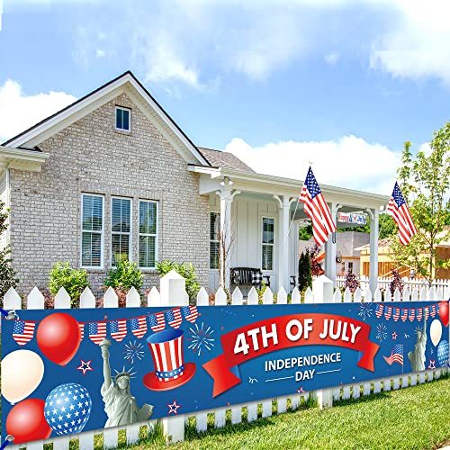 KatchOn Happy 4th of July Banner – Large 120x20 Inch Cloth Banner for Outdoor & Indoor Patriotic Decorations