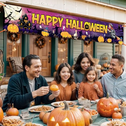 KatchOn Happy Halloween Banner Xtra Large 120x20 Inch Outdoor Yard Decoration