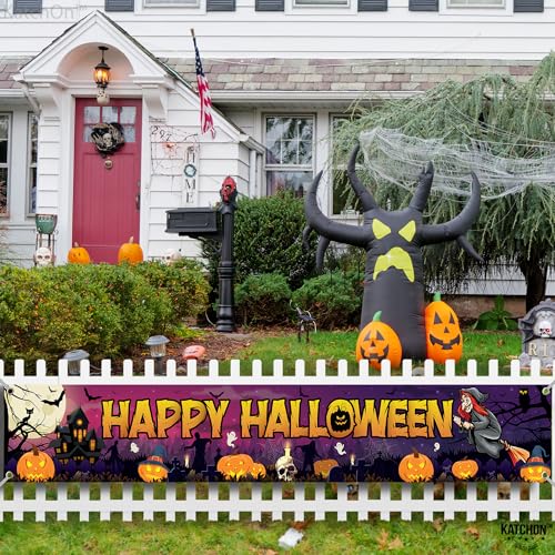 KatchOn Happy Halloween Banner Xtra Large 120x20 Inch Outdoor Yard Decoration