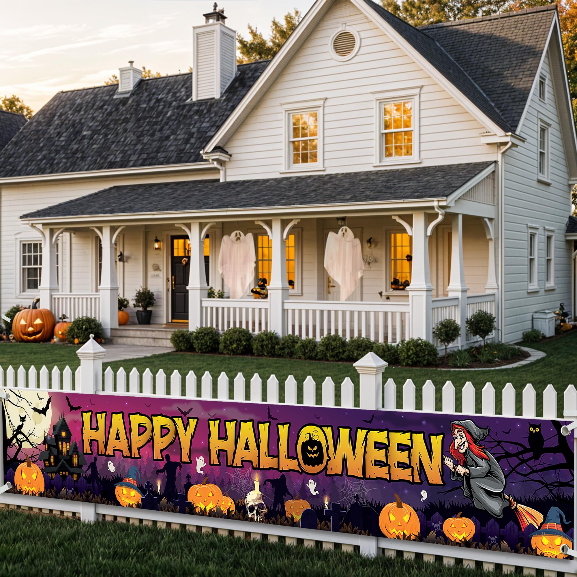KatchOn Happy Halloween Banner Xtra Large 120x20 Inch Outdoor Yard Decoration