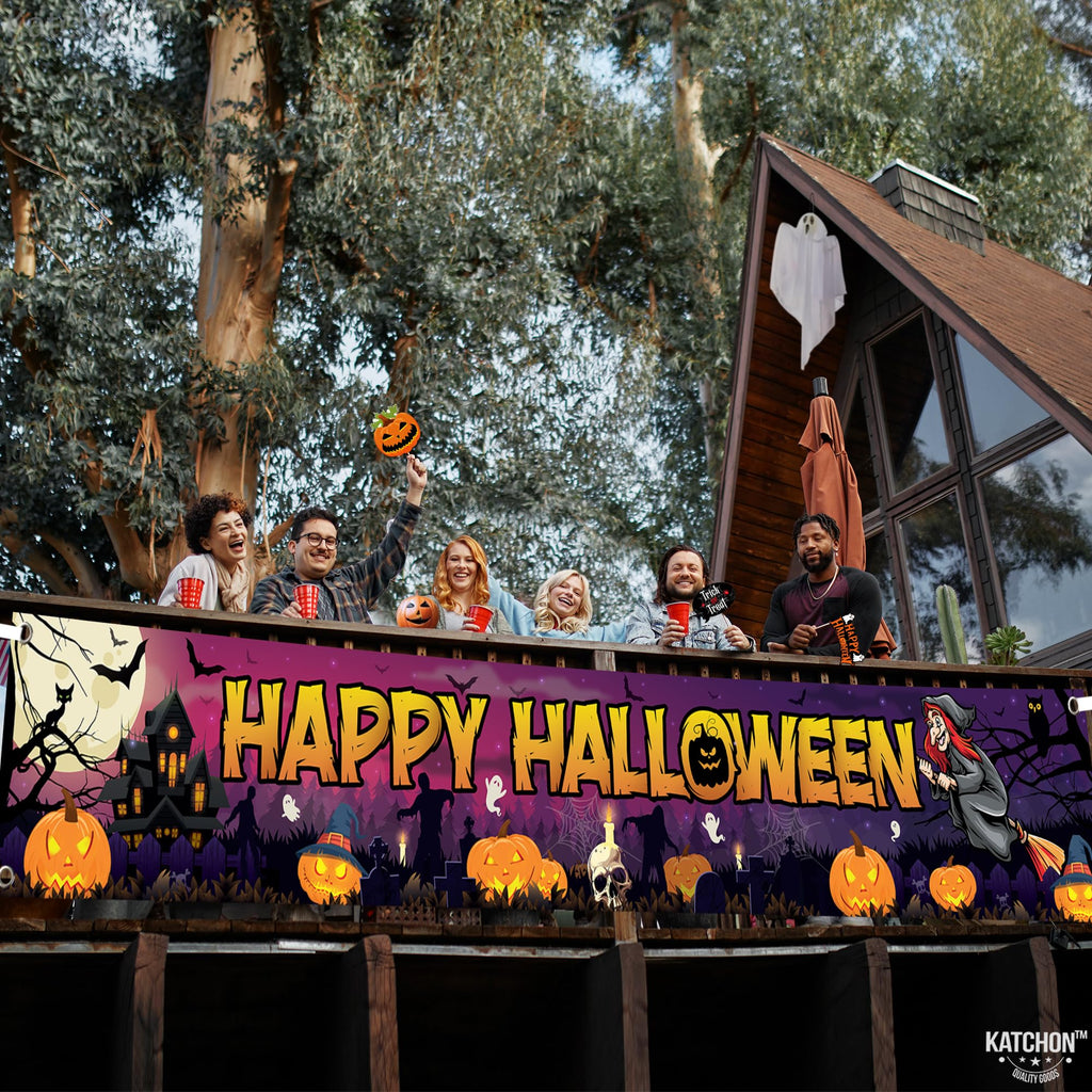 KatchOn Happy Halloween Banner Xtra Large 120x20 Inch Outdoor Yard Decoration