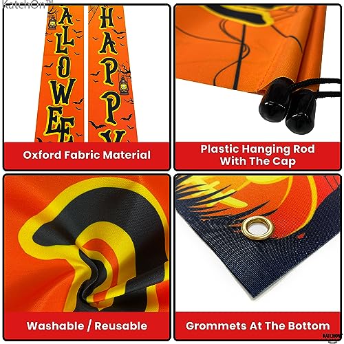 KatchOn Happy Halloween Door Banner - 72x12 Inch Orange & Black Cloth Banner for Outdoor Porch Decor, Water Resistant