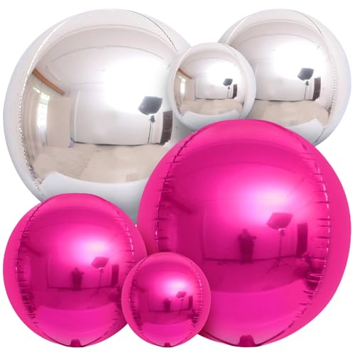 KatchOn Hot Pink & Silver Balloons - 22 Inch, Pack of 14 - Foil Balloons for Birthday, Baby Shower, Bridal Shower