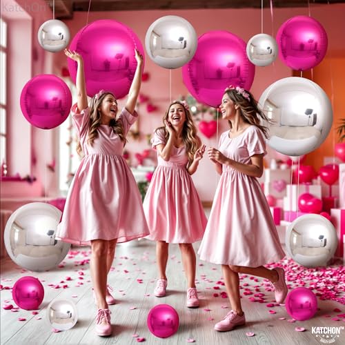 KatchOn Hot Pink & Silver Balloons - 22 Inch, Pack of 14 - Foil Balloons for Birthday, Baby Shower, Bridal Shower