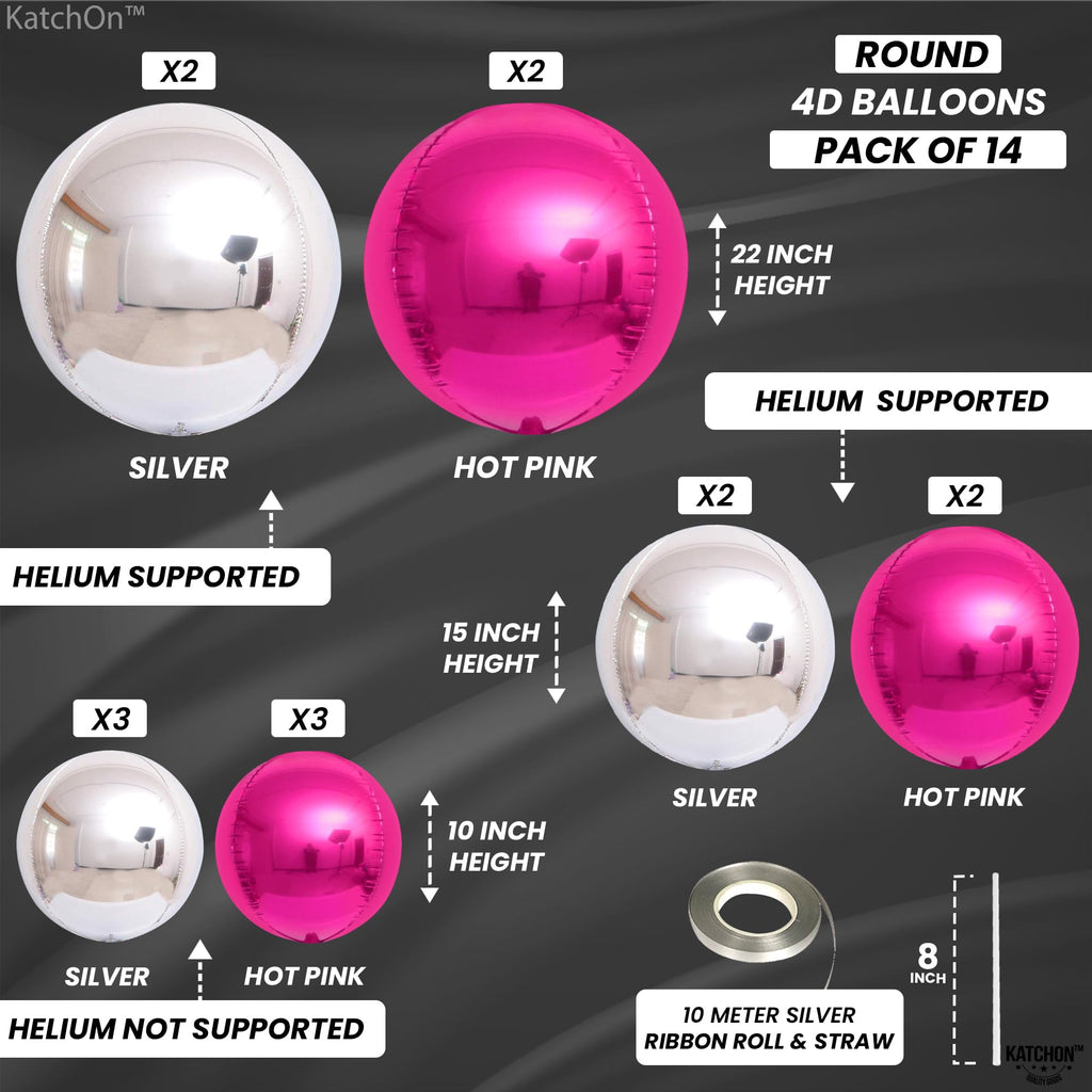 KatchOn Hot Pink & Silver Balloons - 22 Inch, Pack of 14 - Foil Balloons for Birthday, Baby Shower, Bridal Shower