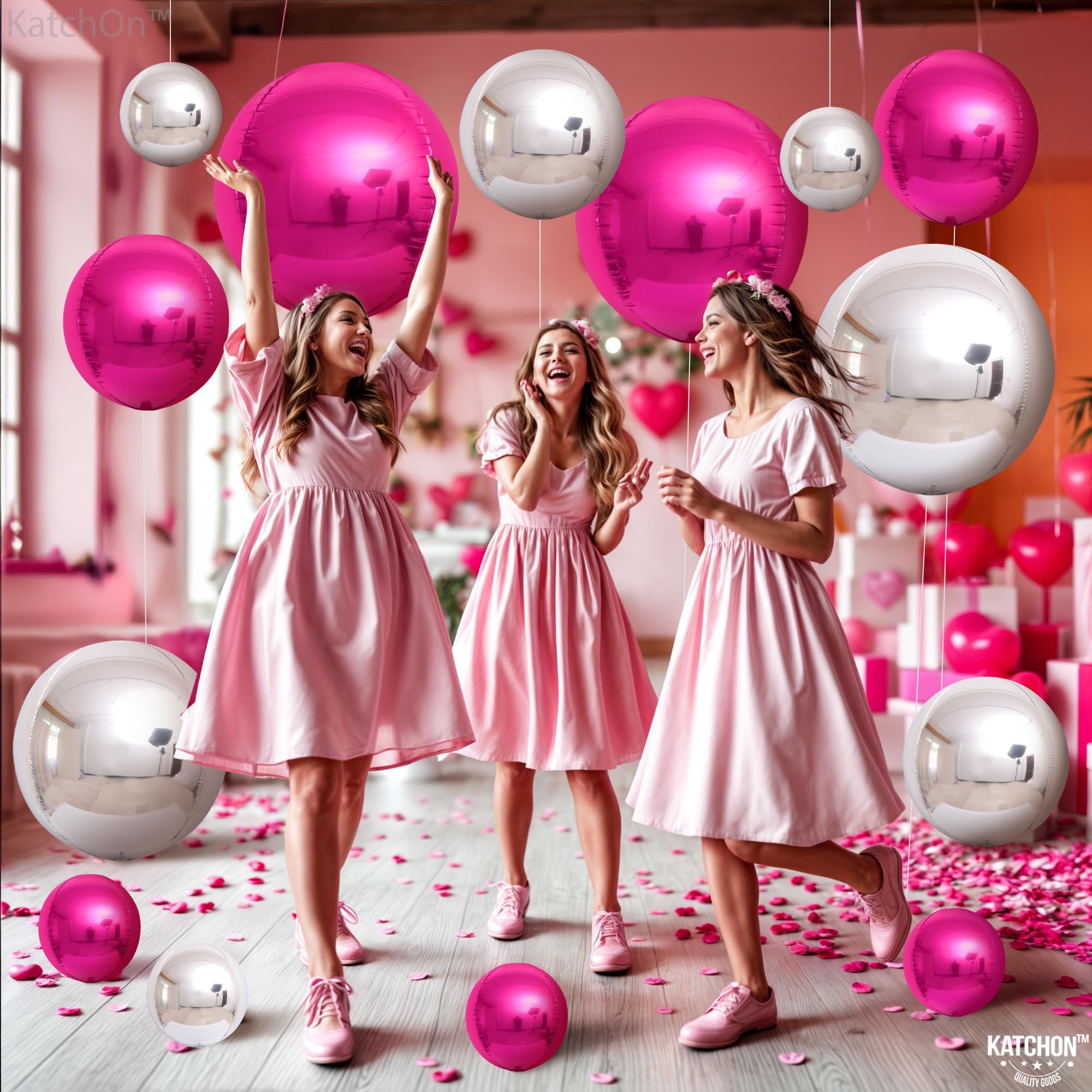 KatchOn Hot Pink & Silver Balloons - 22 Inch, Pack of 14 - Foil Balloons for Birthday, Baby Shower, Bridal Shower
