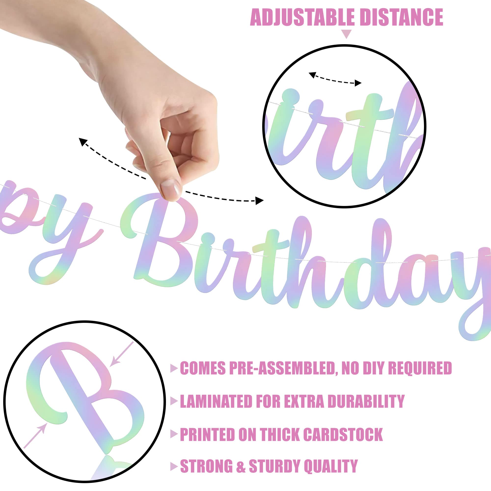 KatchOn Iridescent Happy Birthday Banner - 10ft Pre-Strung Cardstock Garland
