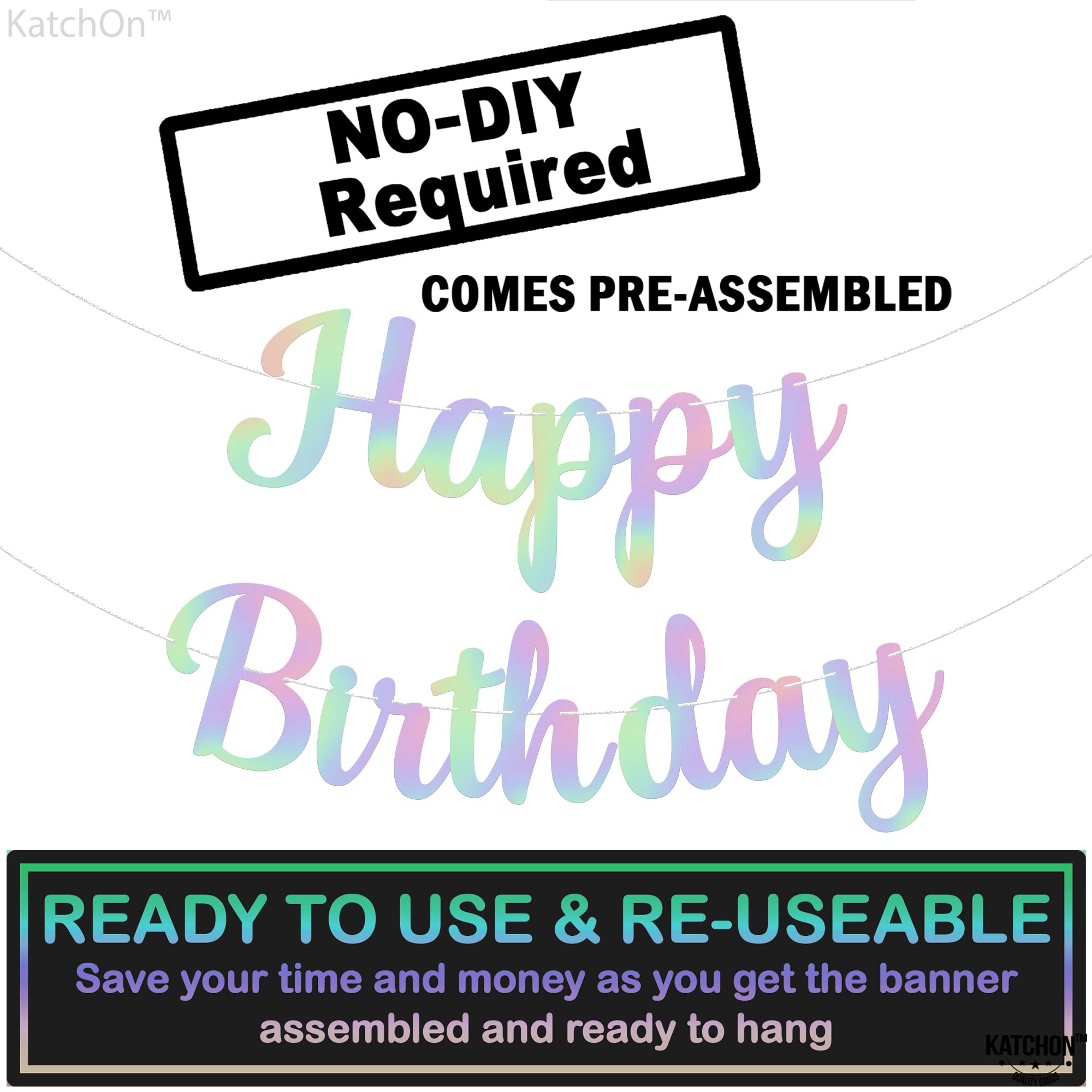 KatchOn Iridescent Happy Birthday Banner - 10ft Pre-Strung Cardstock Garland