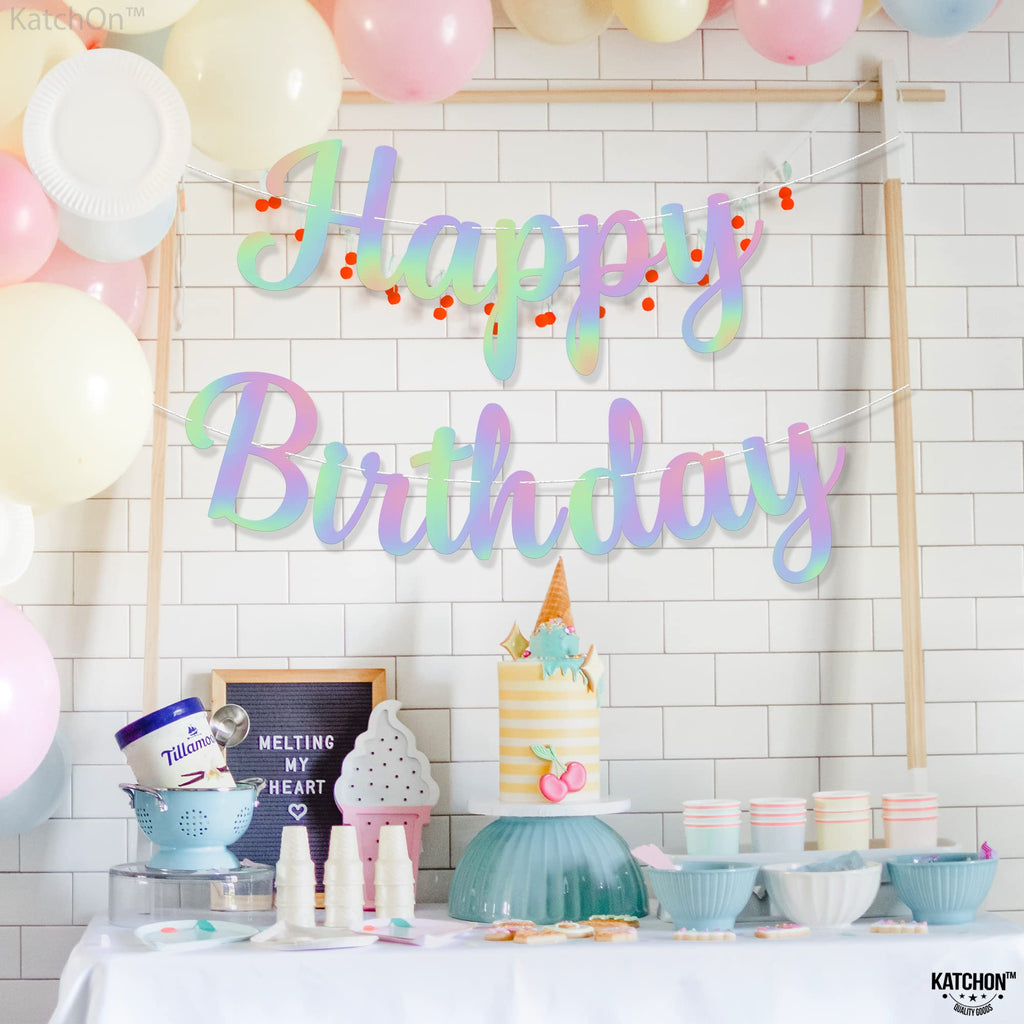 KatchOn Iridescent Happy Birthday Banner - 10ft Pre-Strung Cardstock Garland