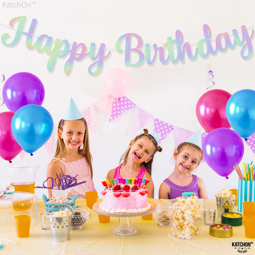 KatchOn Iridescent Happy Birthday Banner - 10ft Pre-Strung Cardstock Garland