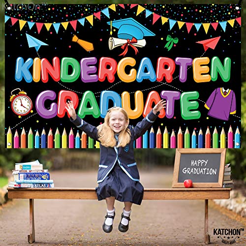 KatchOn Kindergarten Graduation Banner 2026 - 72x44 Inch Fabric Backdrop for Preschool Party Decor