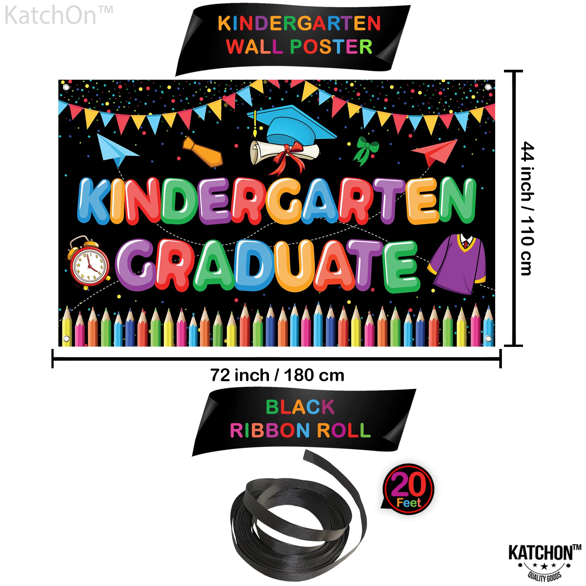 KatchOn Kindergarten Graduation Banner 2026 - 72x44 Inch Fabric Backdrop for Preschool Party Decor