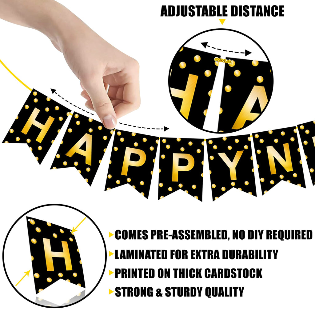 KatchOn Large Happy New Year Banner 2026 – 10ft Pre-Strung Polka Gold Foil Banner for NYE Decorations