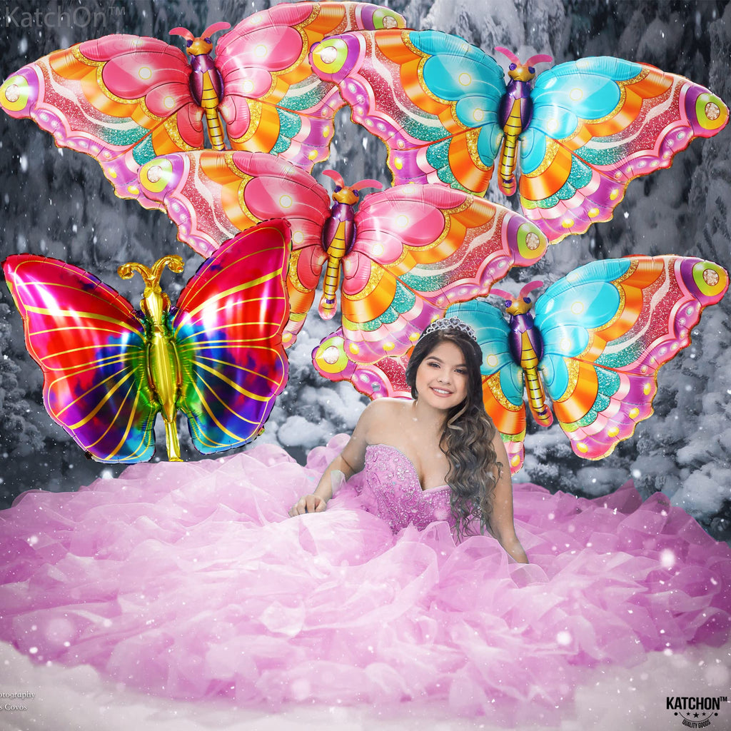 KatchOn Pack of 6 Large 38-Inch Monarch Butterfly Mylar Balloons for Party Decorations
