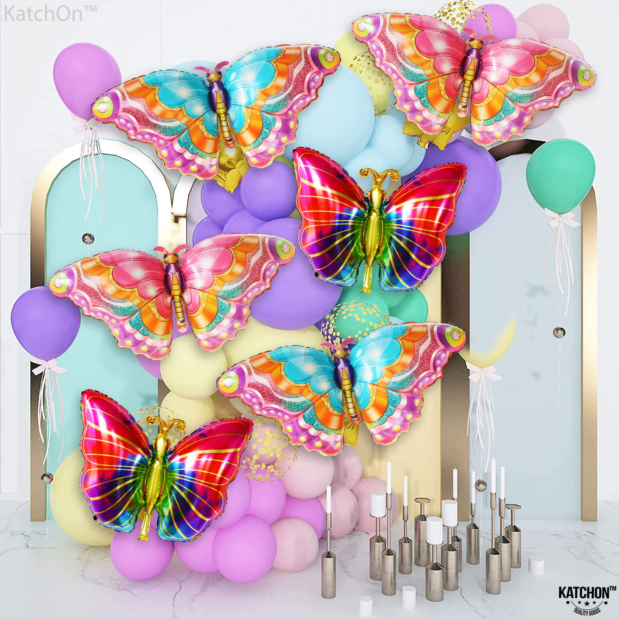 KatchOn Pack of 6 Large 38-Inch Monarch Butterfly Mylar Balloons for Party Decorations