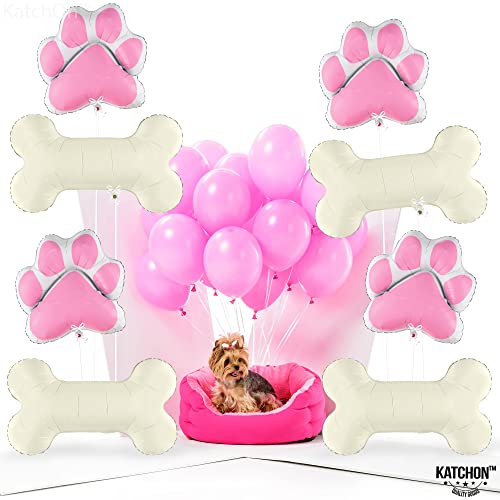KatchOn Pink Dog Bone & Paw Balloons – 8 Pack, 29 Inch, Self-Sealing Foil Balloons for Dog Birthday Party Decorations