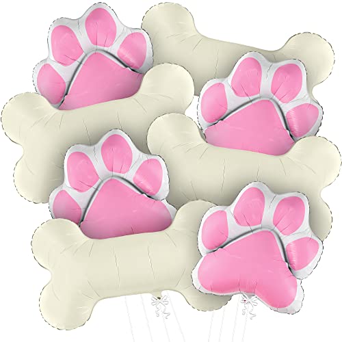 KatchOn Pink Dog Bone & Paw Balloons – 8 Pack, 29 Inch, Self-Sealing Foil Balloons for Dog Birthday Party Decorations